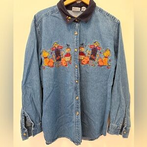 Bobbie Brooks Purple Long Sleeve Denim Button Up FALL Corduroy Collar 18W/20W